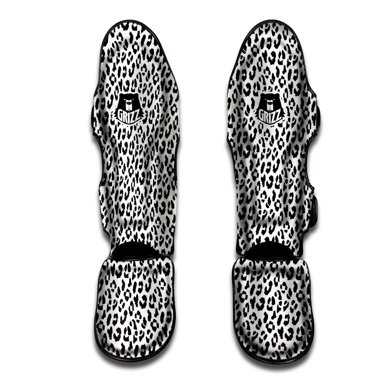 Leopard White Print Pattern Muay Thai Shin Guards-grizzshop