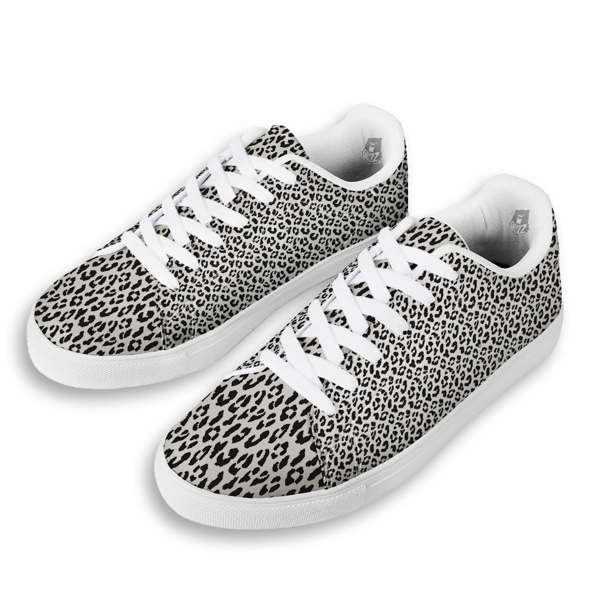 Leopard White Print Pattern White Low Top Sneakers-grizzshop