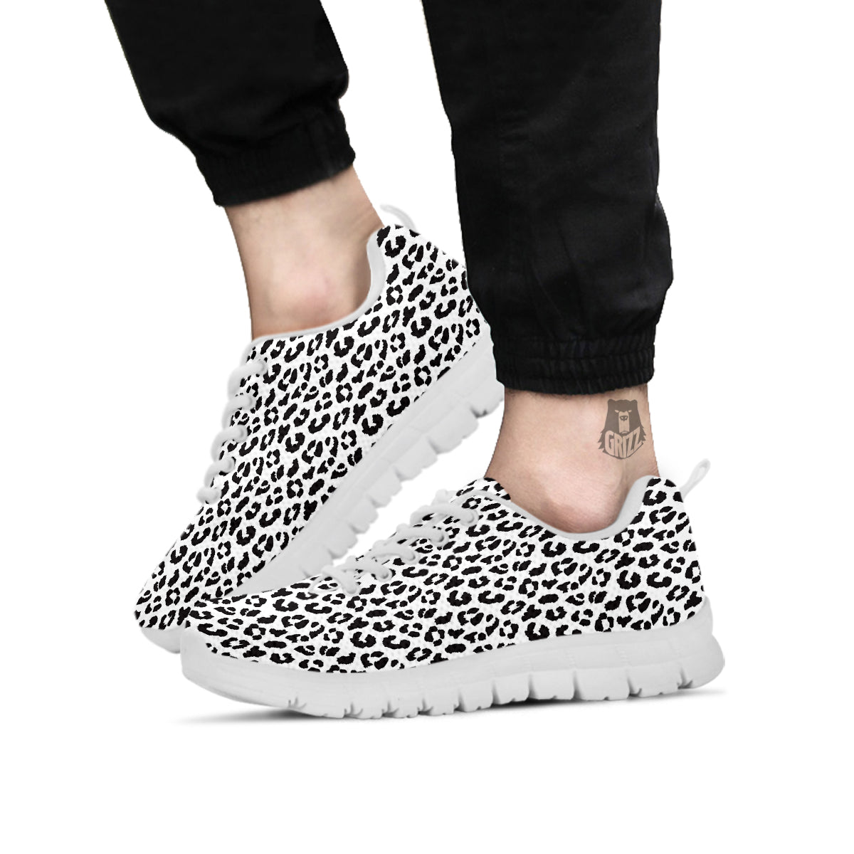 Leopard White Print Pattern White Sneaker-grizzshop