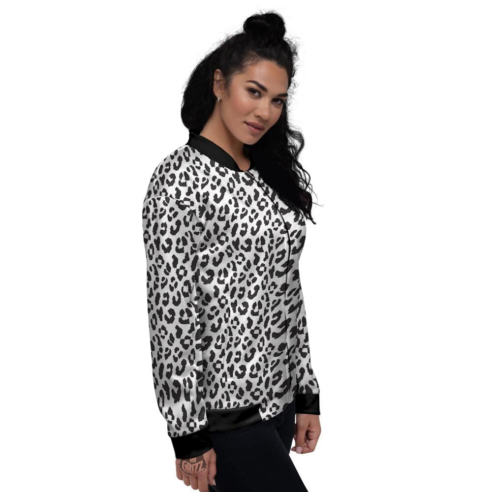 Leopard White Print Pattern Women's Bomber Jacket-grizzshop