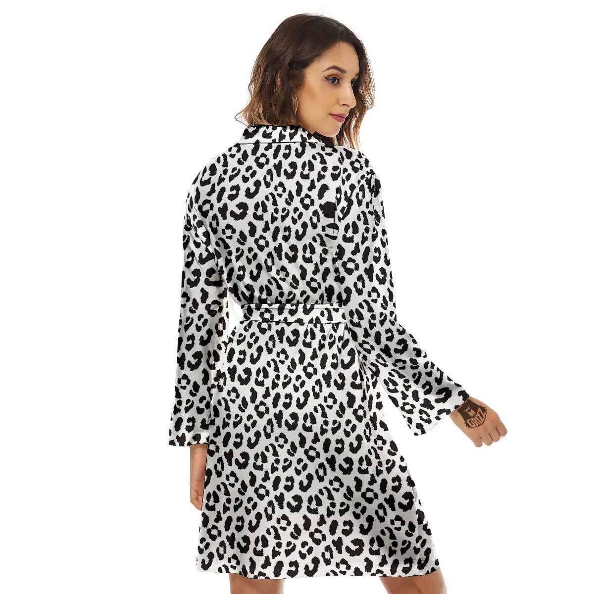 Leopard White Print Pattern Women's Robe-grizzshop