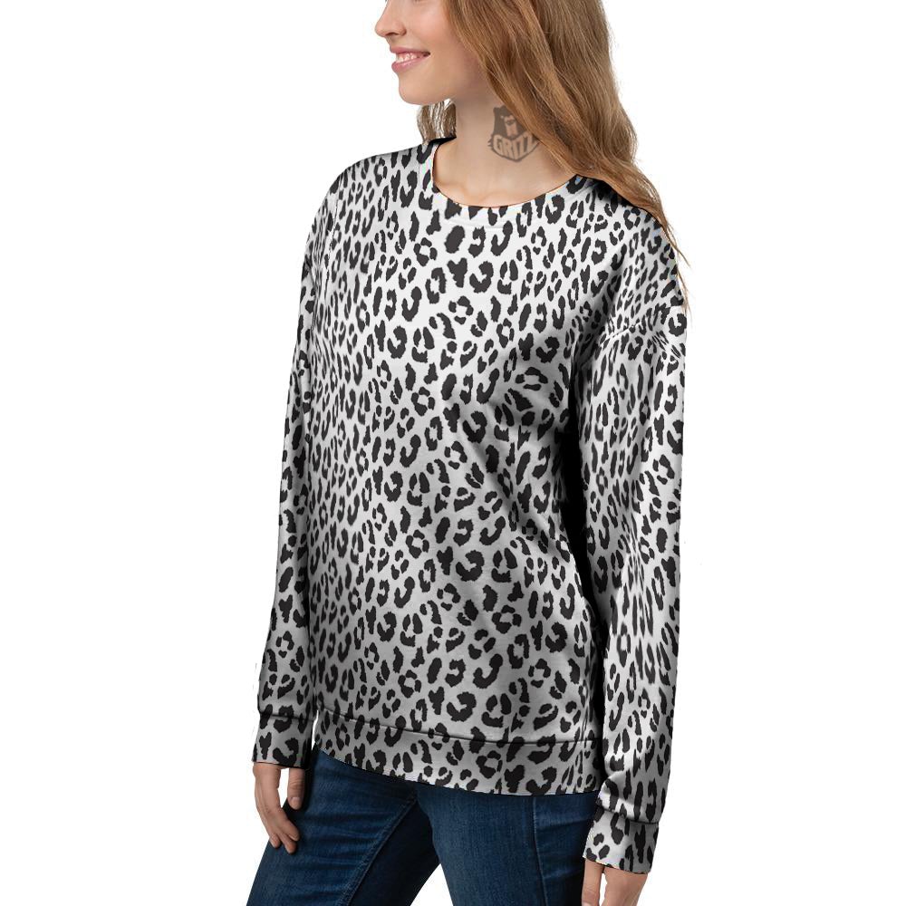 Leopard White Print Pattern Women's Sweatshirt-grizzshop
