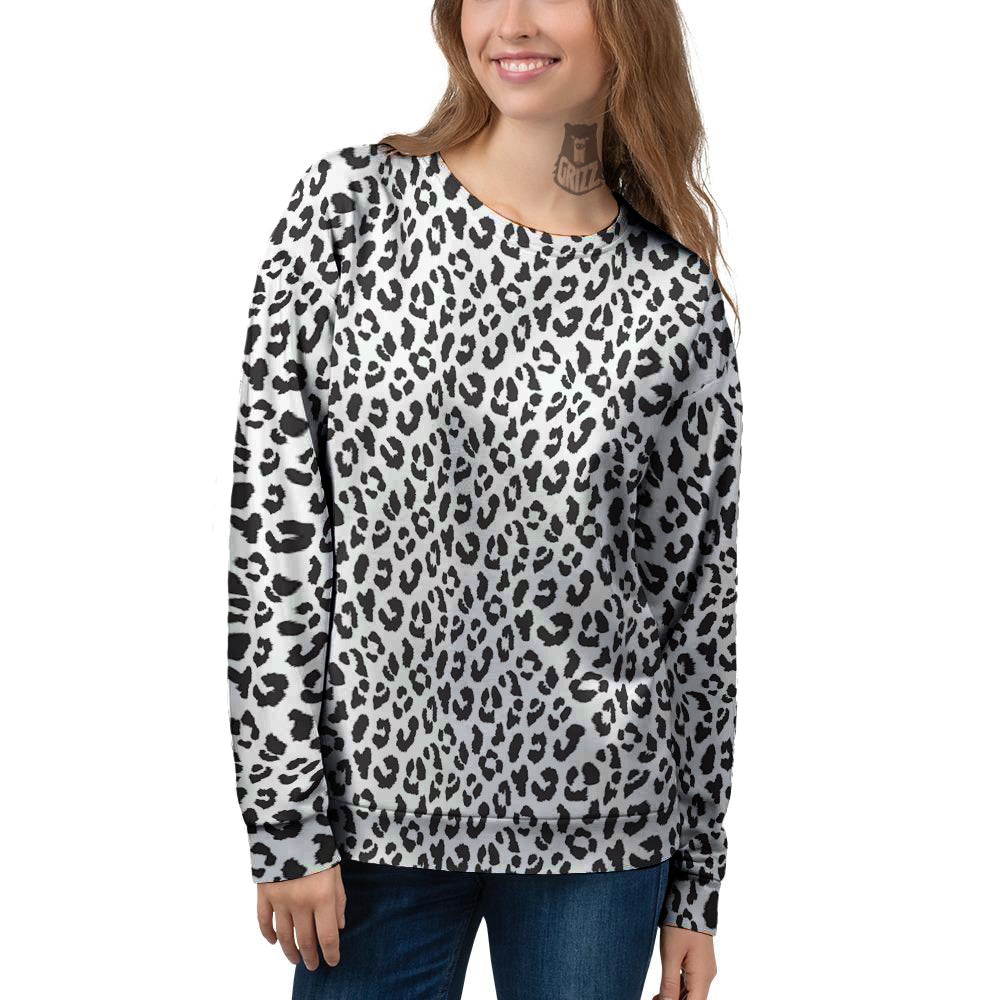 Leopard White Print Pattern Women's Sweatshirt-grizzshop