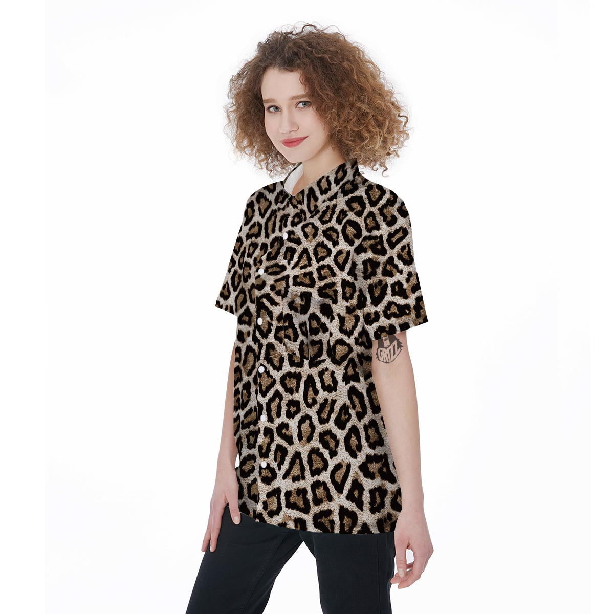 Leopard Women's Short Sleeve Shirts-grizzshop