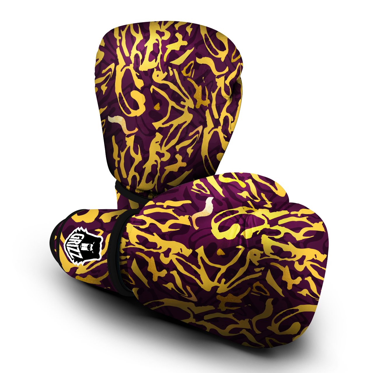 Leopard Yellow And Purple Print Pattern Boxing Gloves-grizzshop