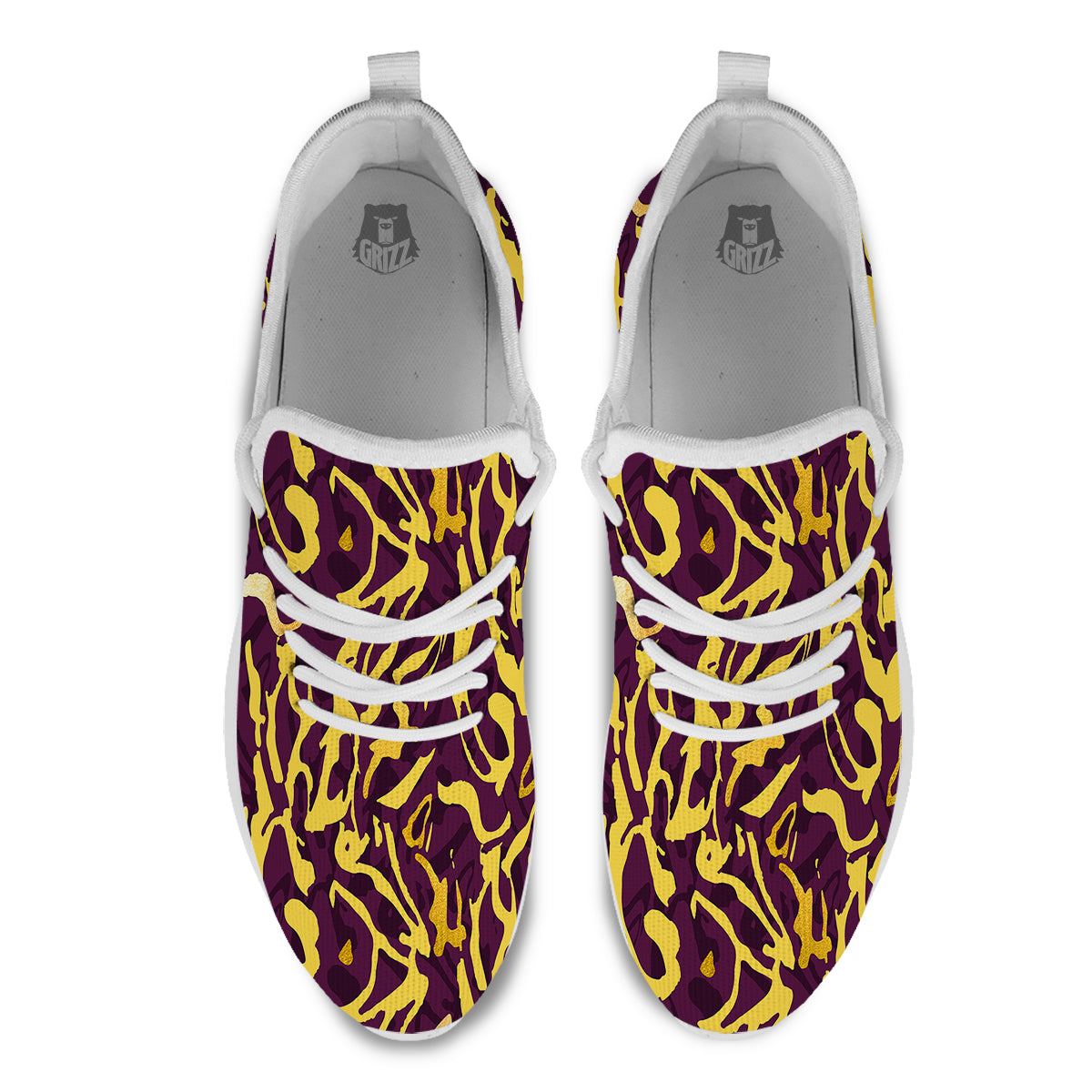 Leopard Yellow And Purple Print Pattern White Athletic Shoes-grizzshop