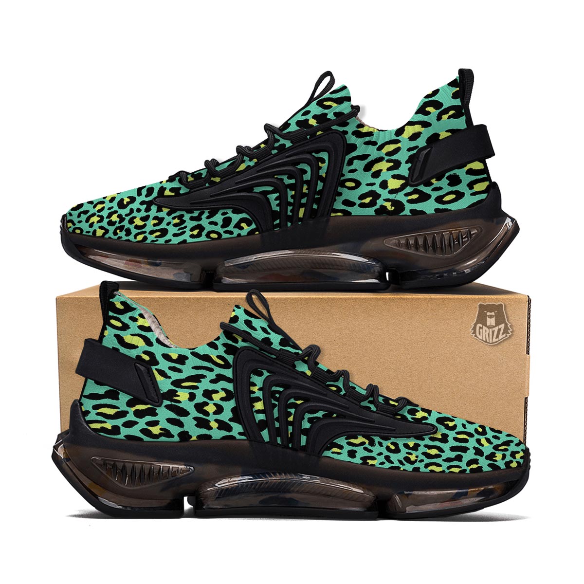 Leopard Yellow And Teal Print Pattern Black Gym Shoes-grizzshop