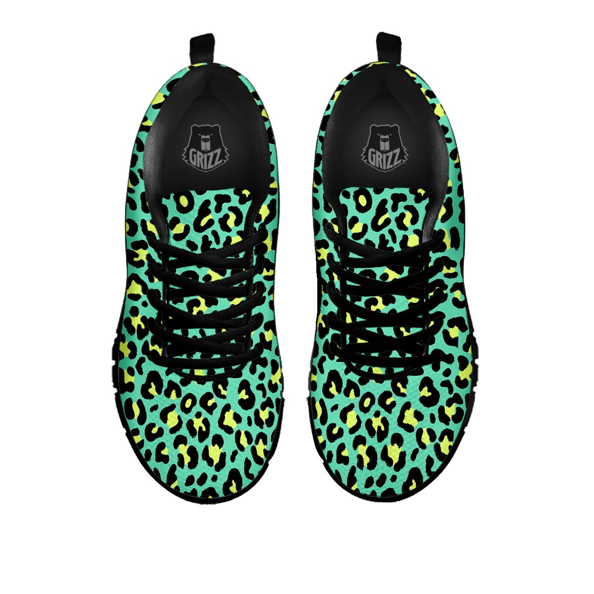 Leopard Yellow And Teal Print Pattern Black Sneaker-grizzshop