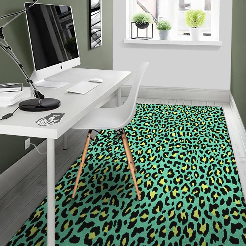 Leopard Yellow And Teal Print Pattern Floor Mat-grizzshop