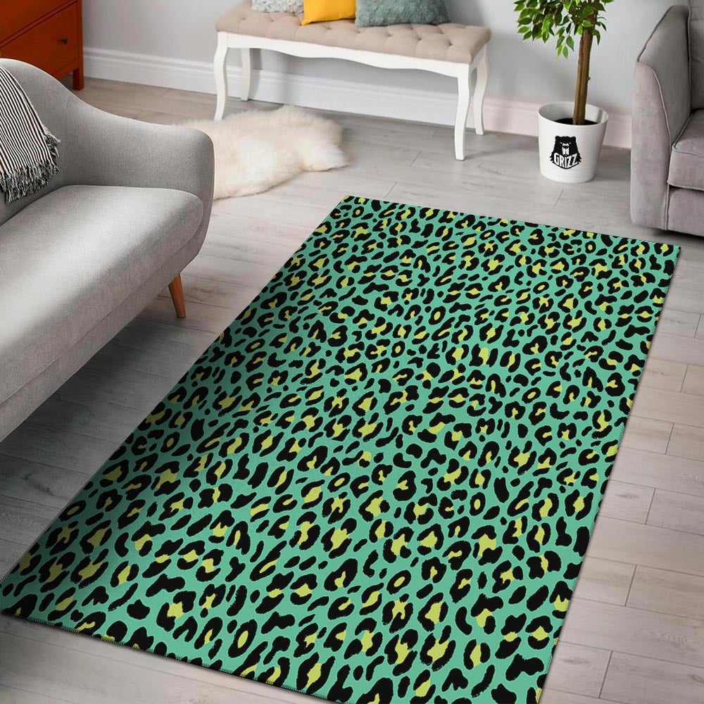 Leopard Yellow And Teal Print Pattern Floor Mat-grizzshop
