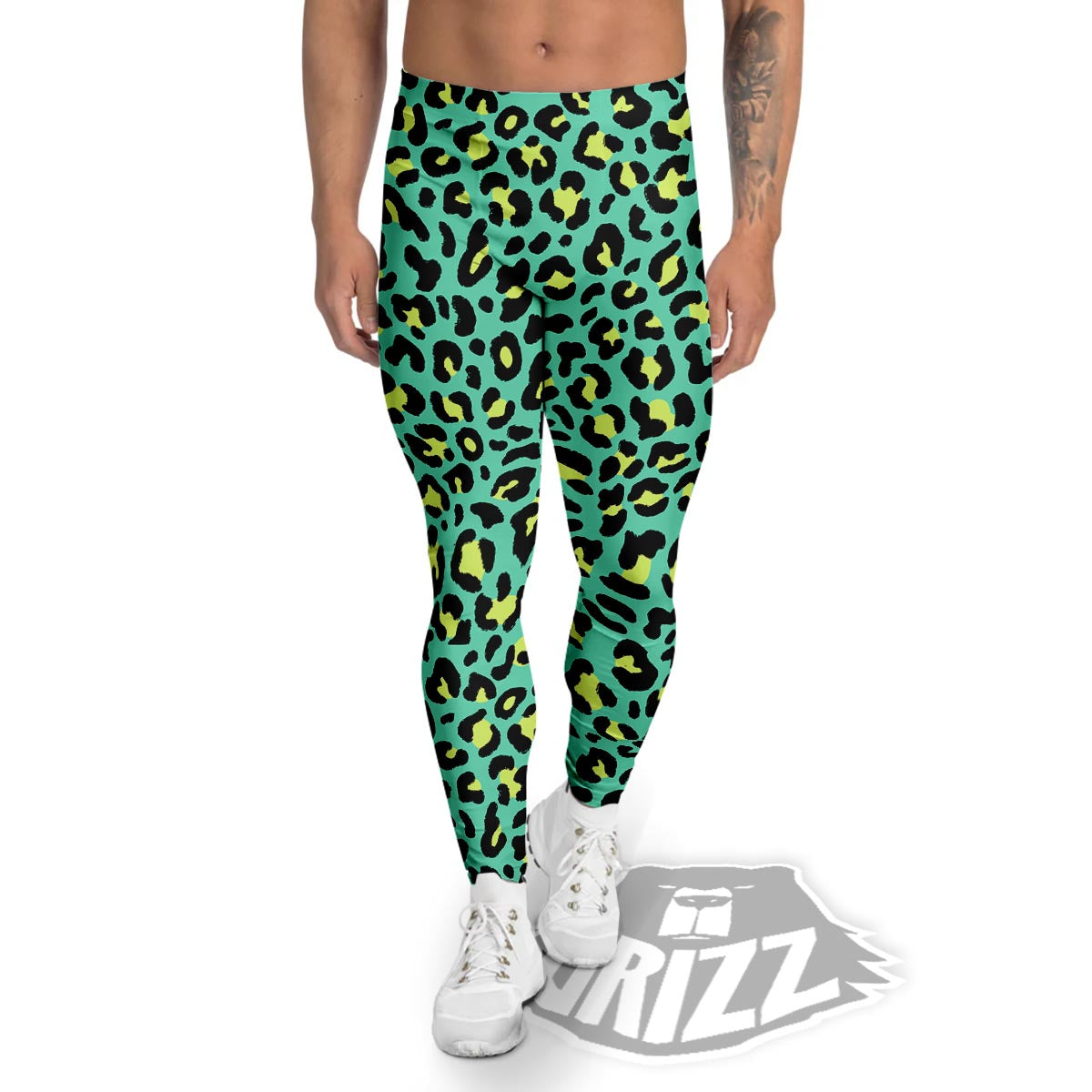 Leopard Yellow And Teal Print Pattern Men's Leggings-grizzshop