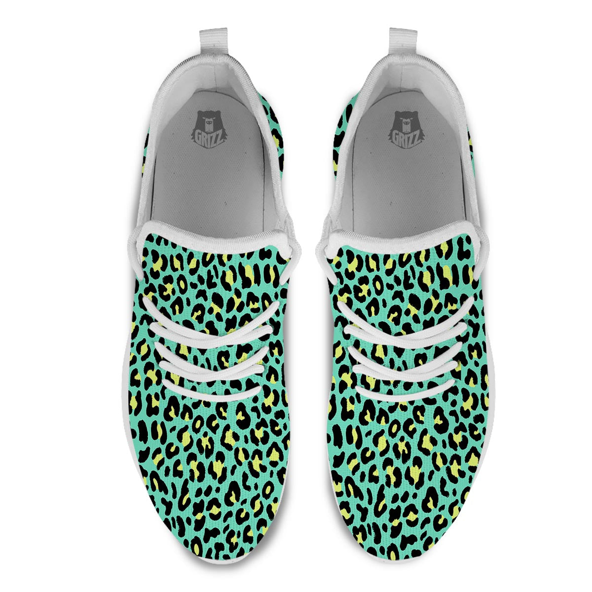 Leopard Yellow And Teal Print Pattern White Athletic Shoes-grizzshop