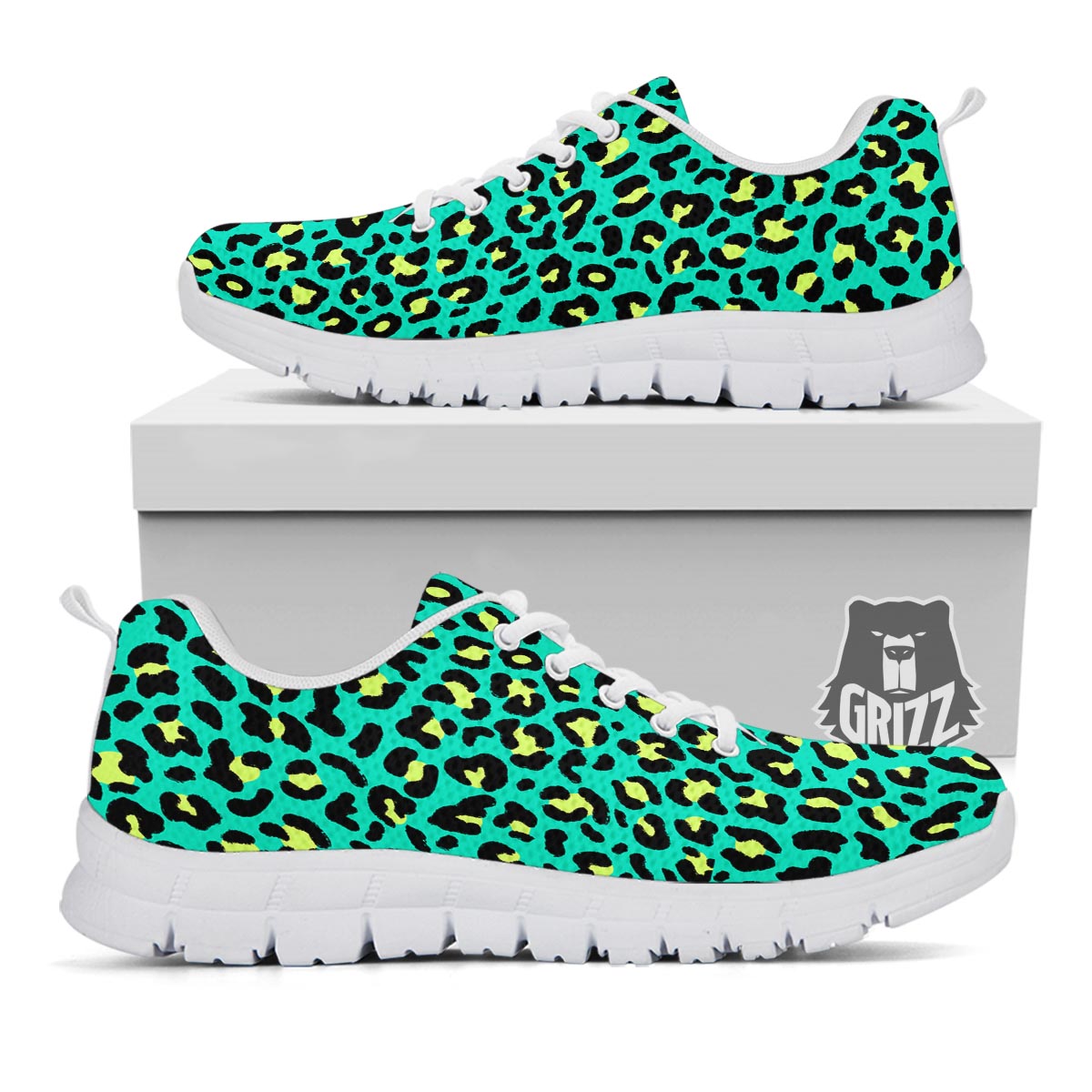 Leopard Yellow And Teal Print Pattern White Sneaker-grizzshop
