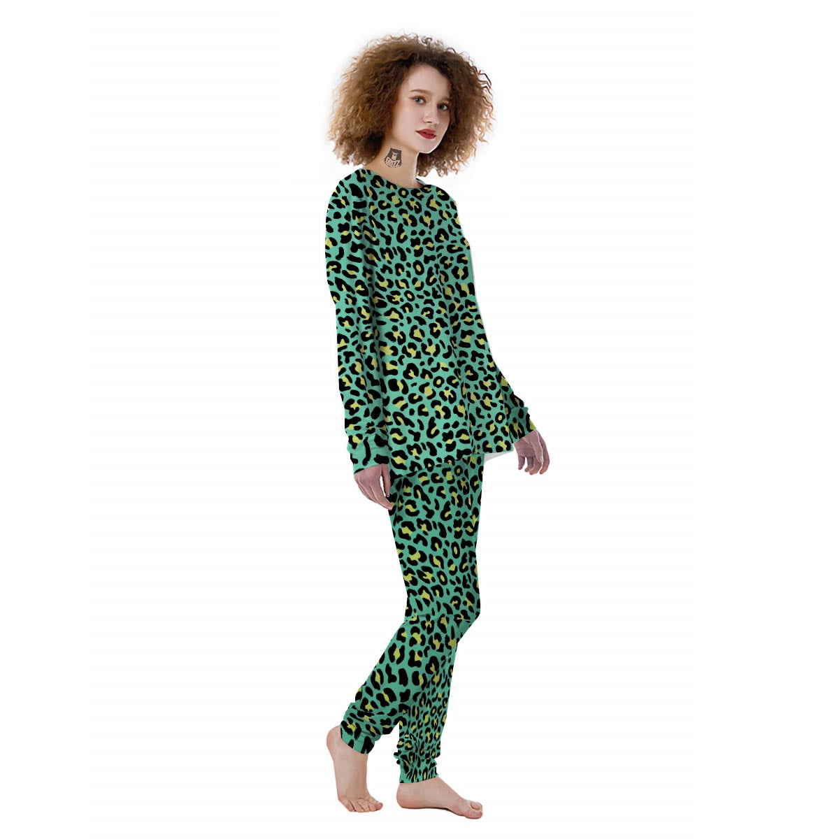 Leopard Yellow And Teal Print Pattern Women's Pajamas-grizzshop