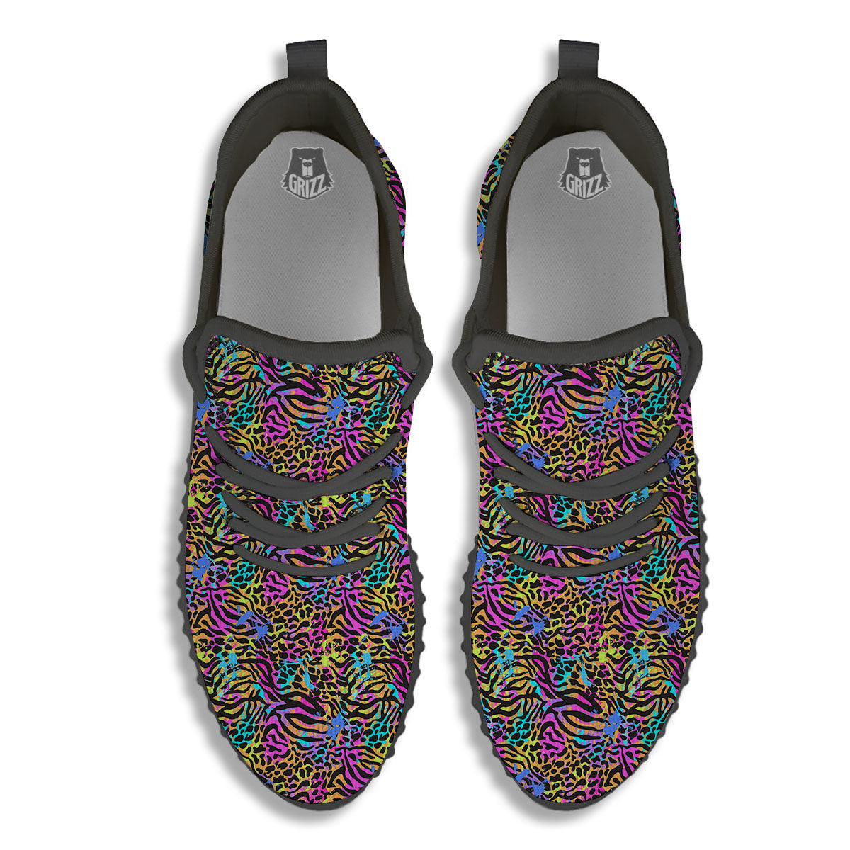 Leopard Zebra Colorful Print Pattern Black Walking Shoes-grizzshop
