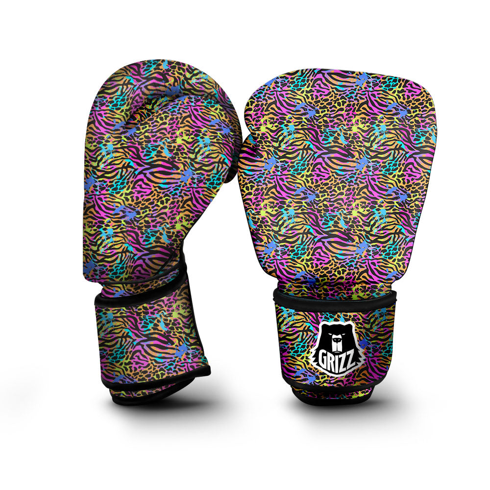 Leopard Zebra Colorful Print Pattern Boxing Gloves-grizzshop