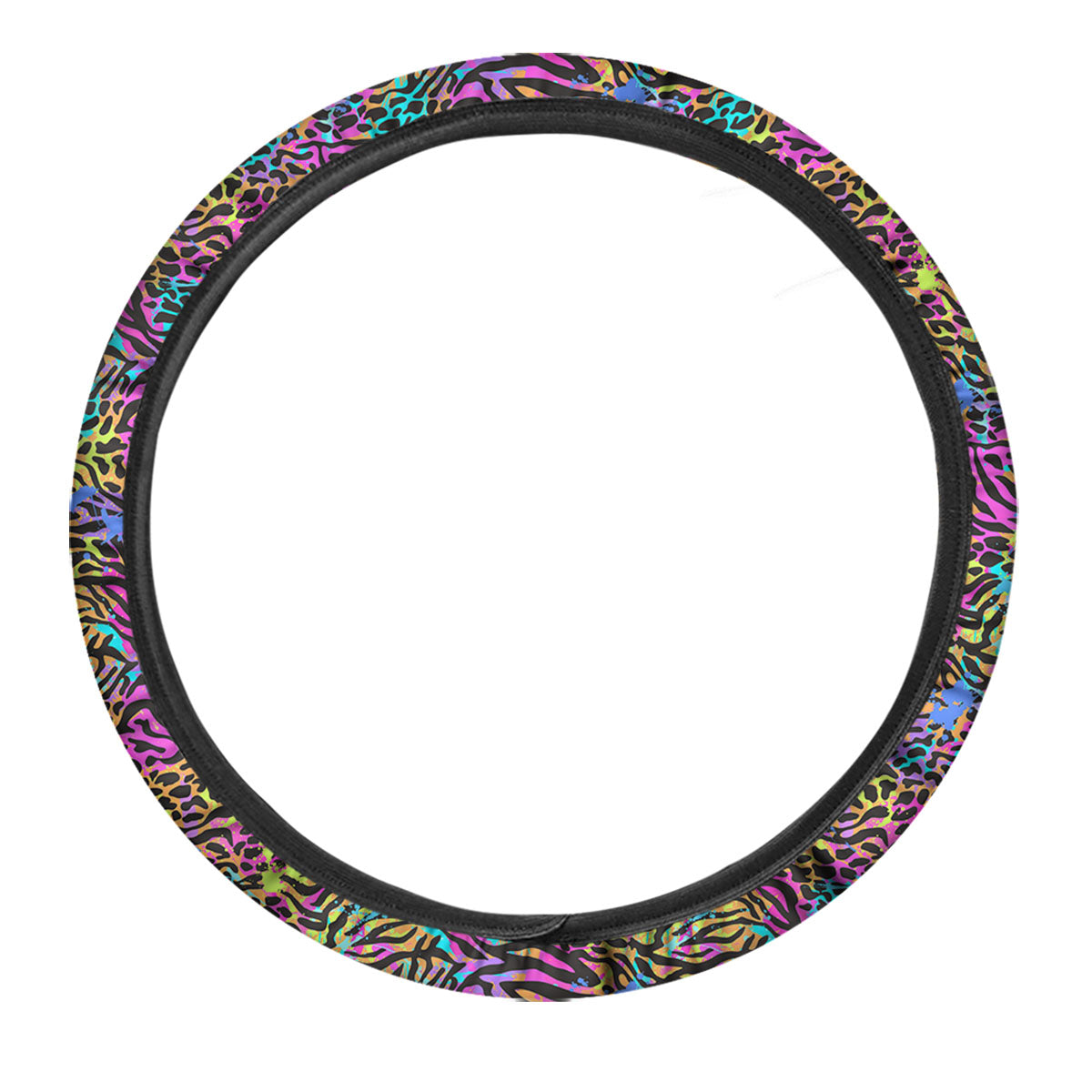 Leopard Zebra Colorful Print Pattern Car Steering Wheel Cover-grizzshop