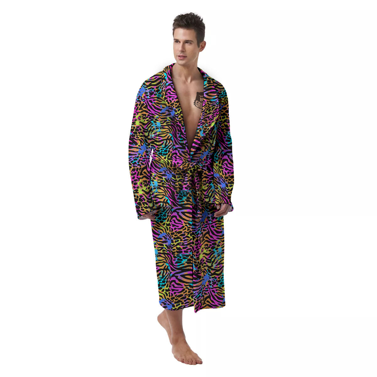 Leopard Zebra Colorful Print Pattern Men's Robe-grizzshop
