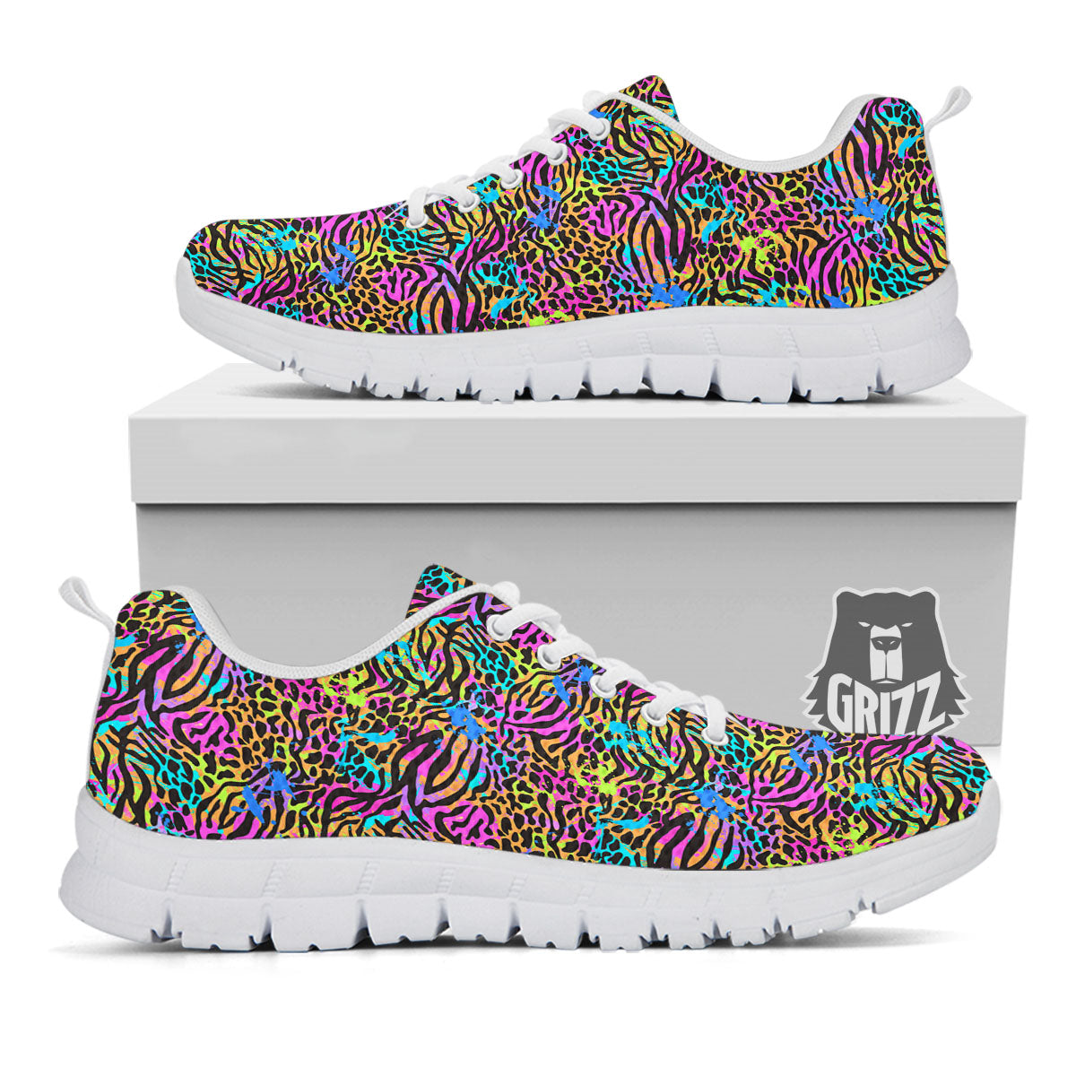 Leopard Zebra Colorful Print Pattern White Sneaker-grizzshop