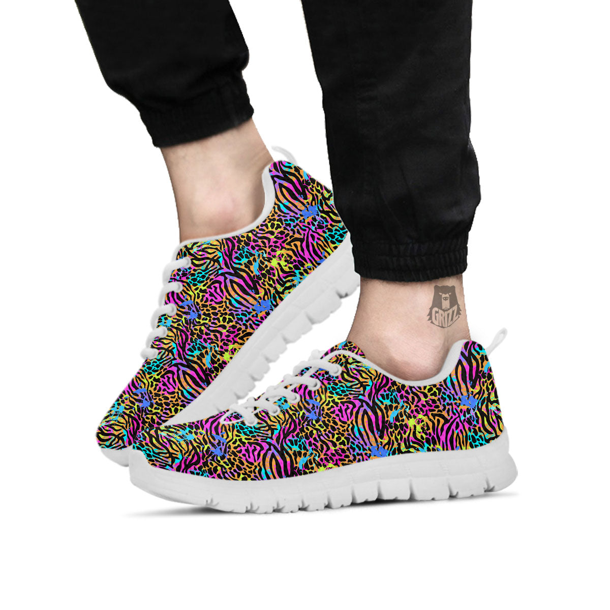 Leopard Zebra Colorful Print Pattern White Sneaker-grizzshop