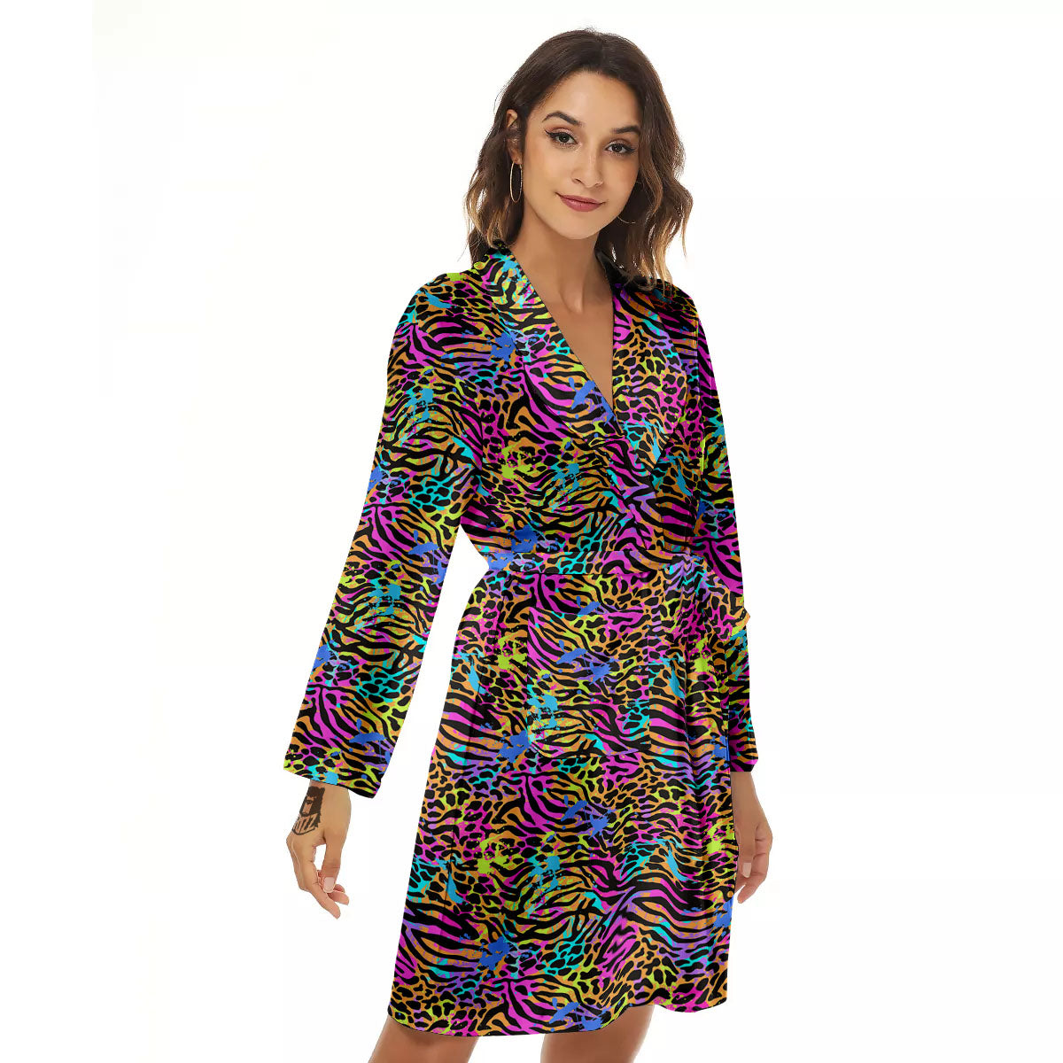 Leopard Zebra Colorful Print Pattern Women's Robe-grizzshop