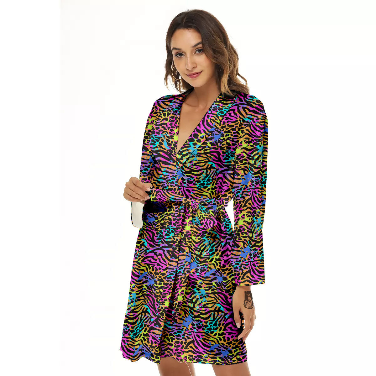 Leopard Zebra Colorful Print Pattern Women's Robe-grizzshop