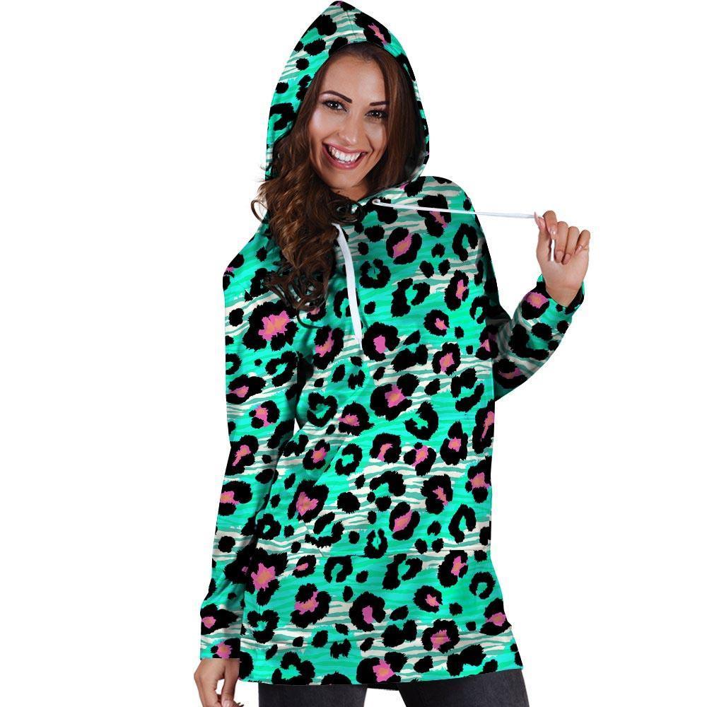 Leopard Zebra Print Hoodie Dress-grizzshop