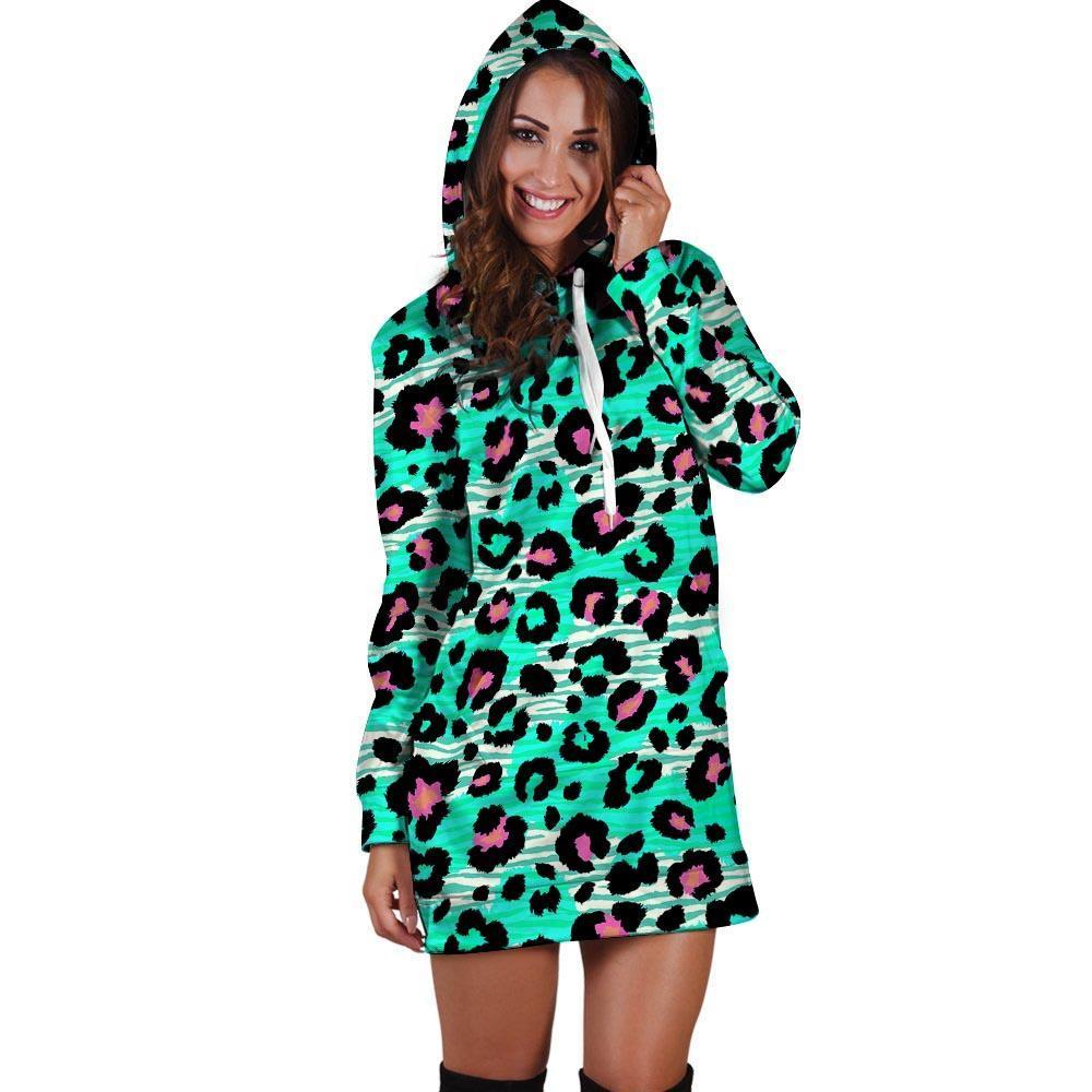 Leopard Zebra Print Hoodie Dress-grizzshop