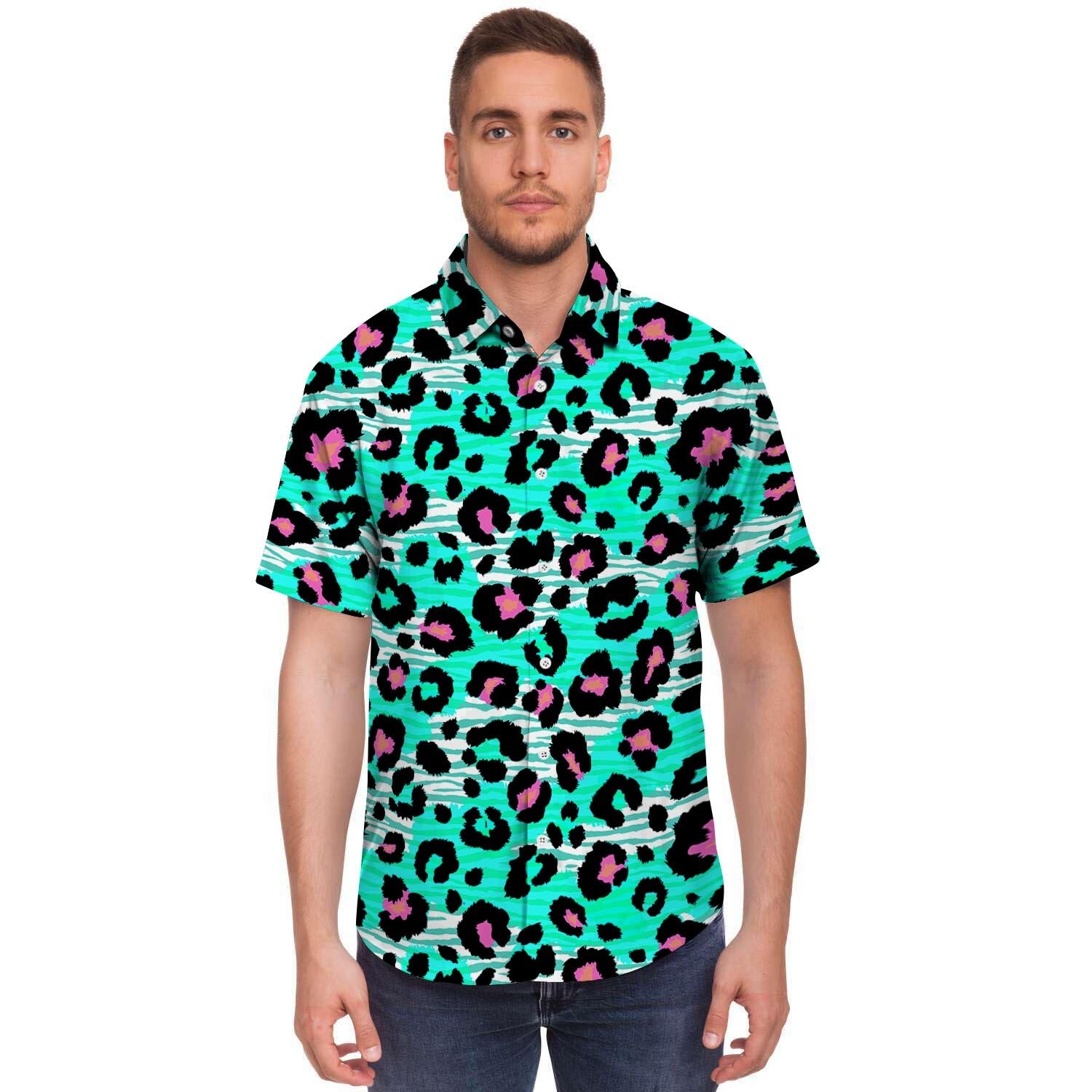 Leopard Zebra Print Men's Short Sleeve Shirt-grizzshop