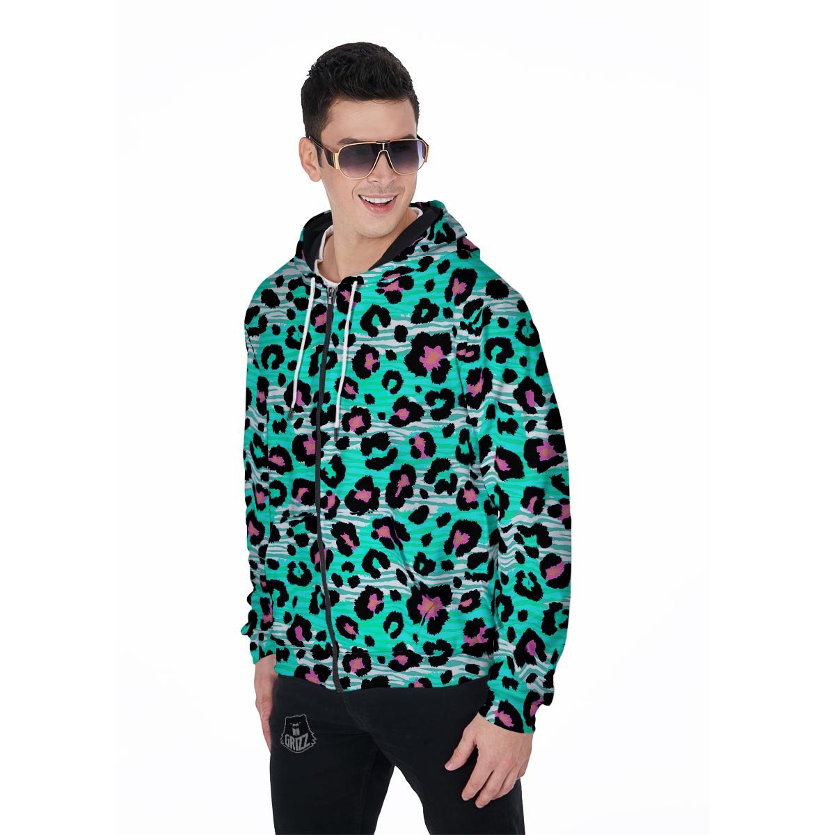Leopard Zebra Print Men's Zip Up Hoodie-grizzshop