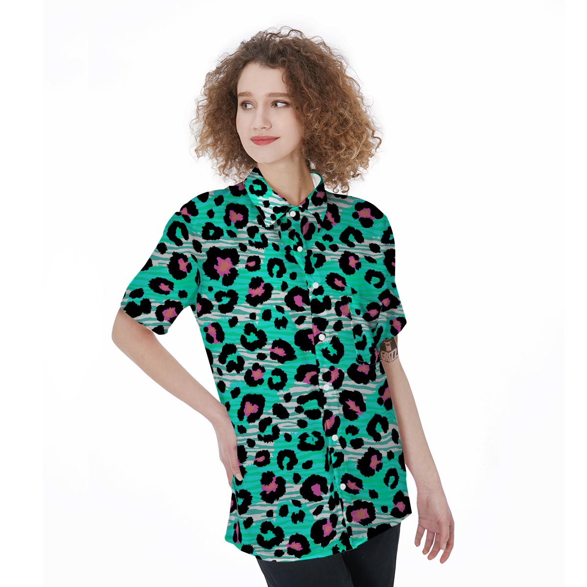 Leopard Zebra Print Women's Short Sleeve Shirts-grizzshop