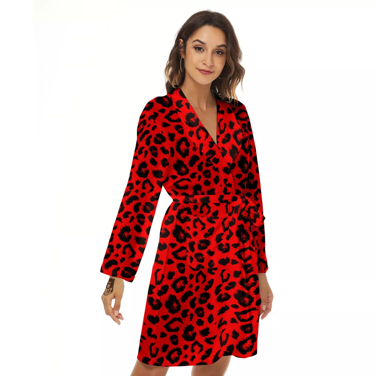 Leopard Red Print Pattern Women's Robe-grizzshop
