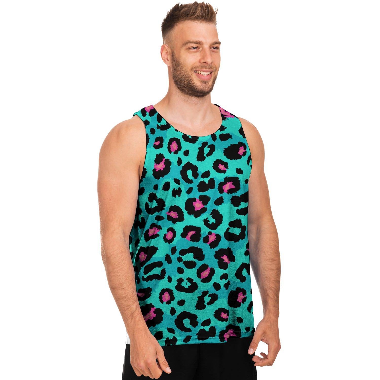 Leopard Teal Print Men's Tank Tops-grizzshop