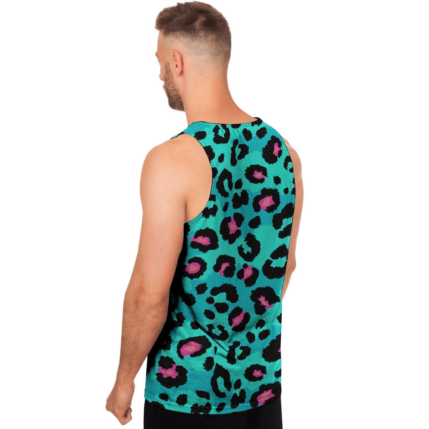 Leopard Teal Print Men's Tank Tops-grizzshop
