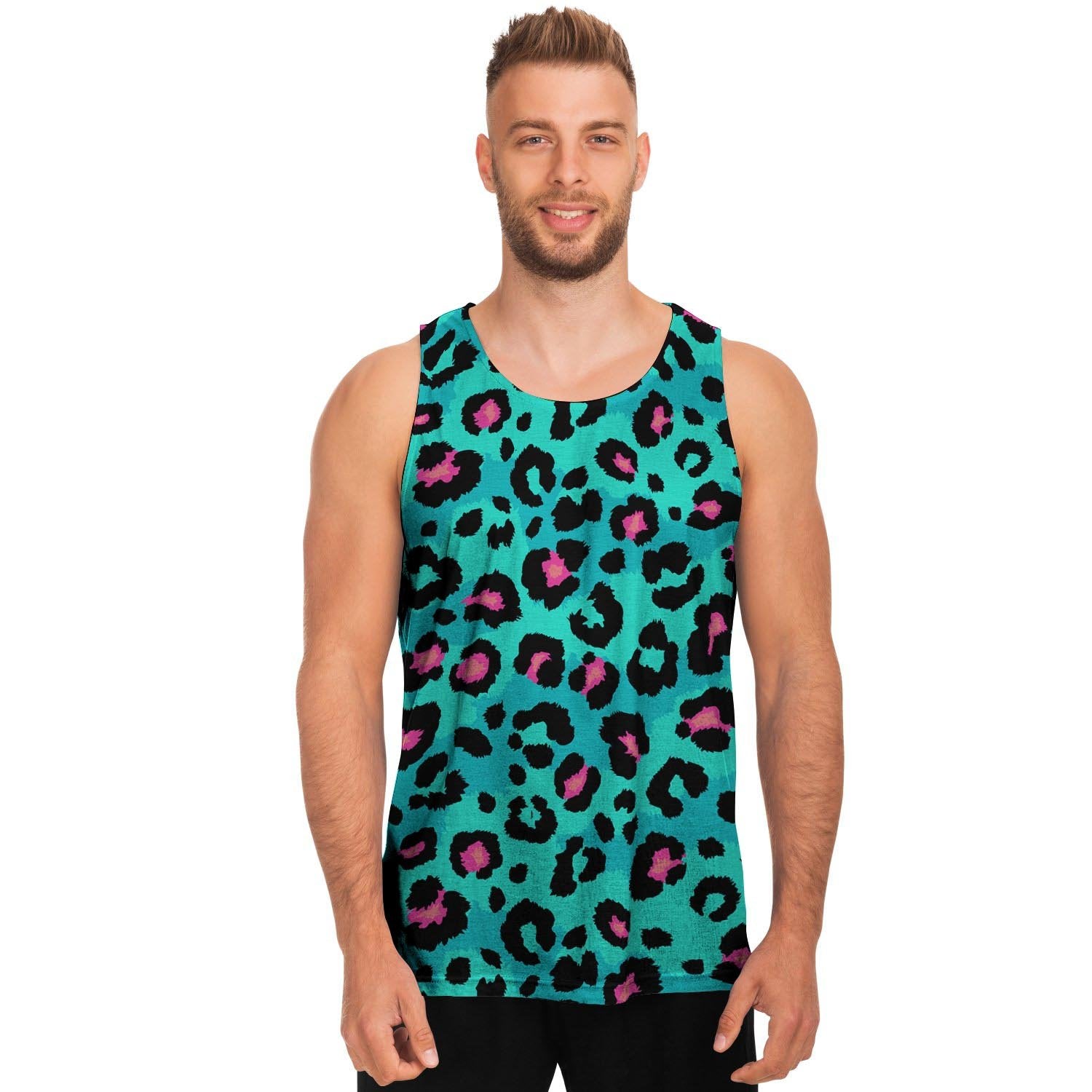Leopard Teal Print Men's Tank Tops-grizzshop