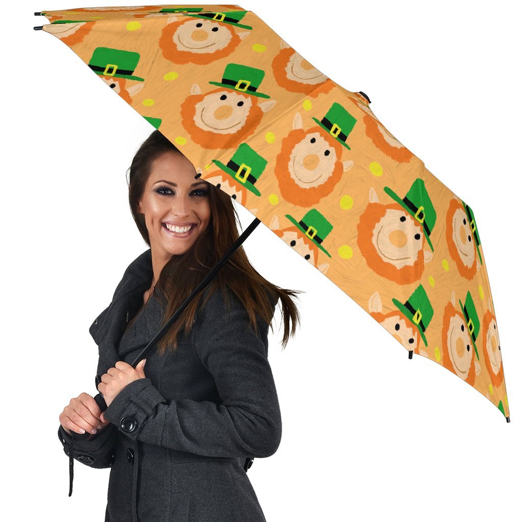 Leprechaun St Patrick's Day Pattern Print Automatic Foldable Umbrella-grizzshop