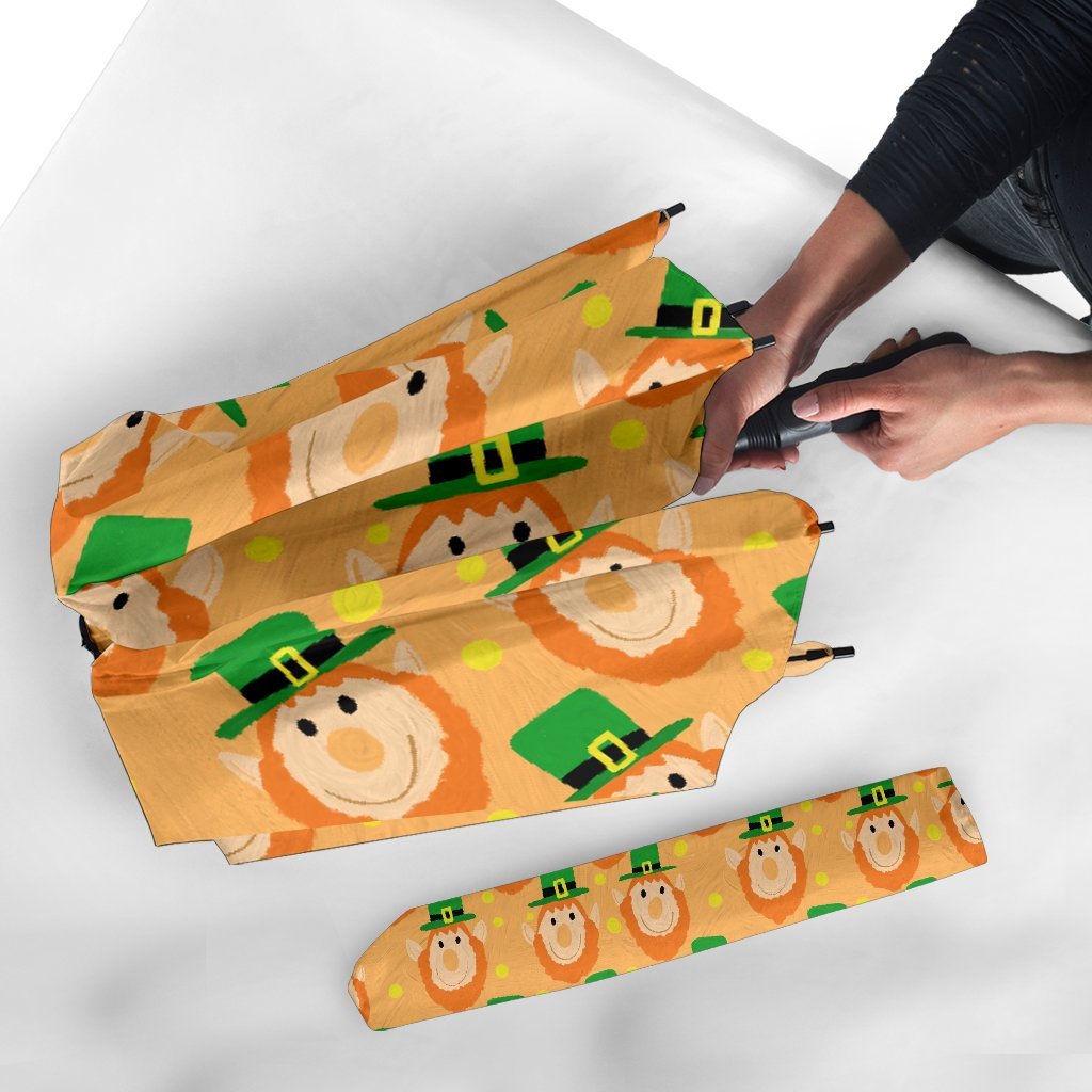 Leprechaun St Patrick's Day Pattern Print Automatic Foldable Umbrella-grizzshop