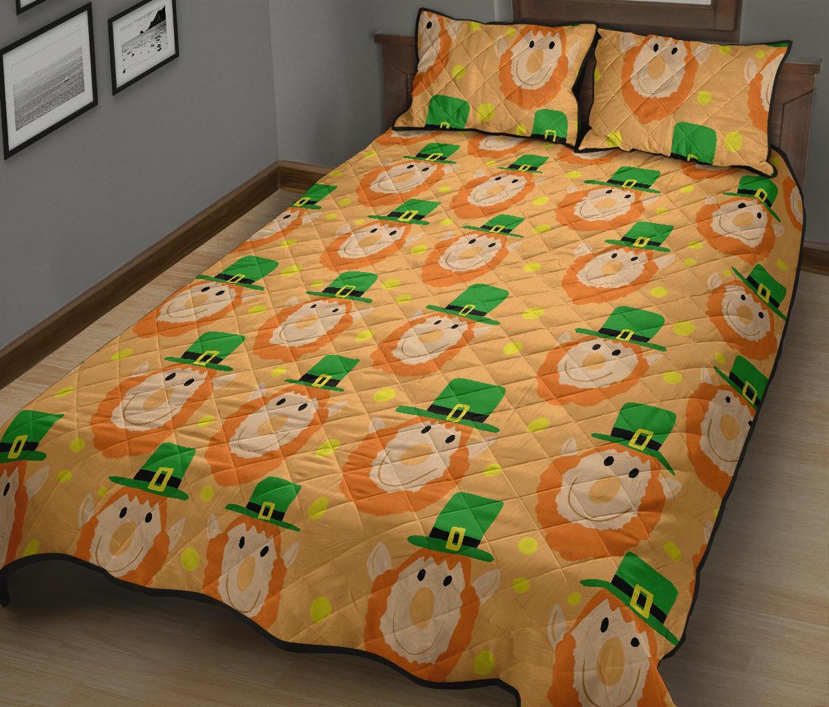 Leprechaun St Patrick's Day Pattern Print Bed Set Quilt-grizzshop