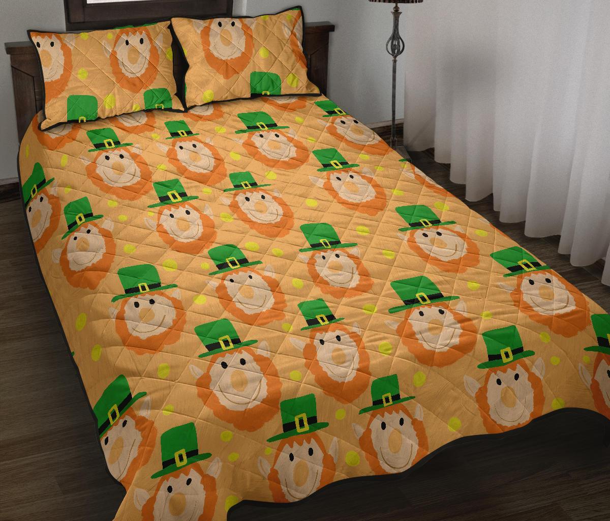 Leprechaun St Patrick's Day Pattern Print Bed Set Quilt-grizzshop