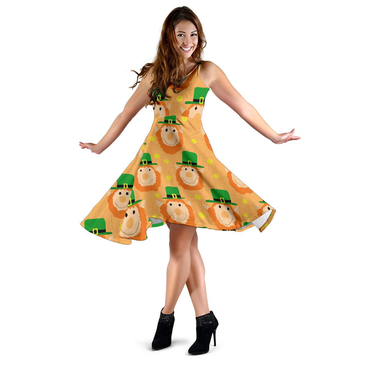 Leprechaun St Patrick's Day Pattern Print Dress-grizzshop