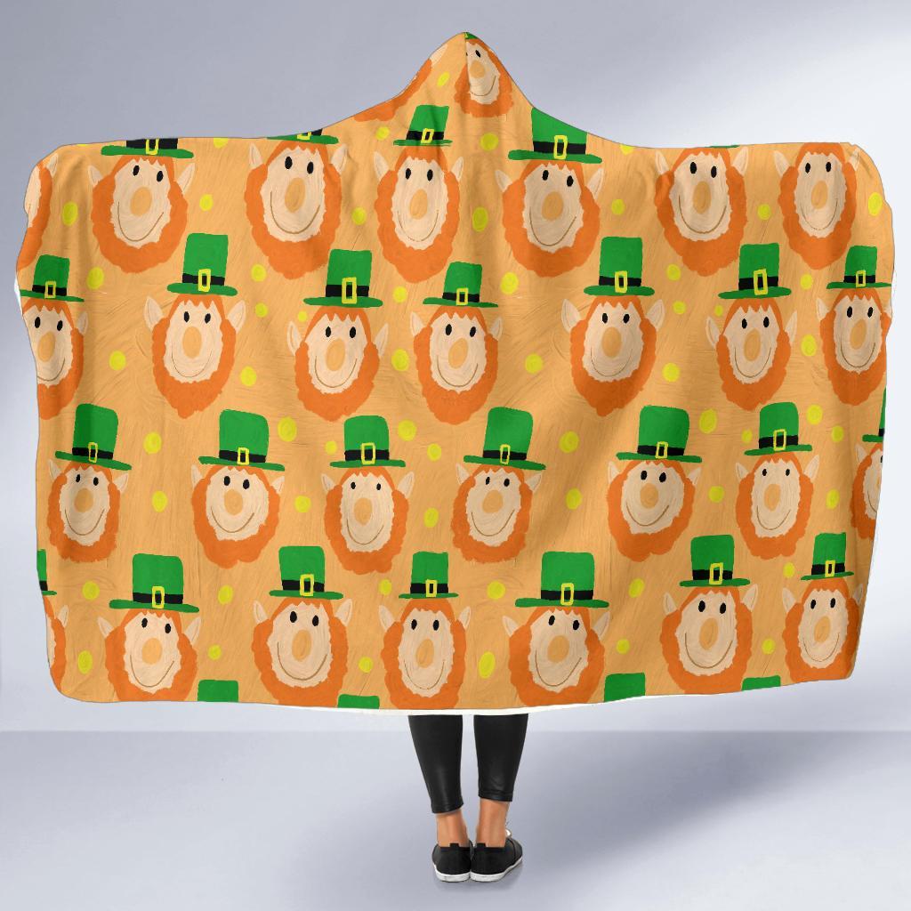 Leprechaun St Patrick's Day Pattern Print Hooded Blanket-grizzshop
