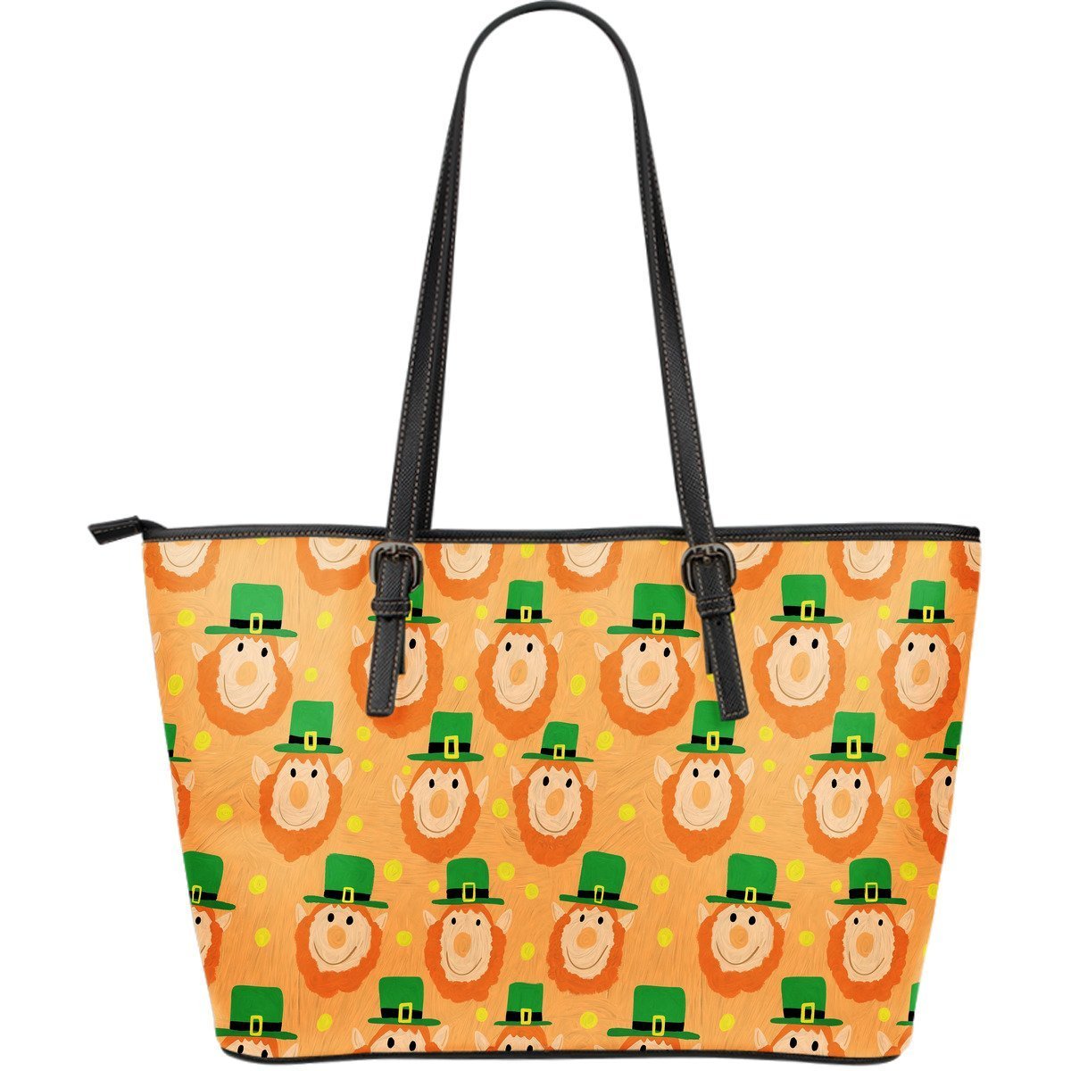 Leprechaun St Patrick's Day Pattern Print Leather Tote Bag-grizzshop