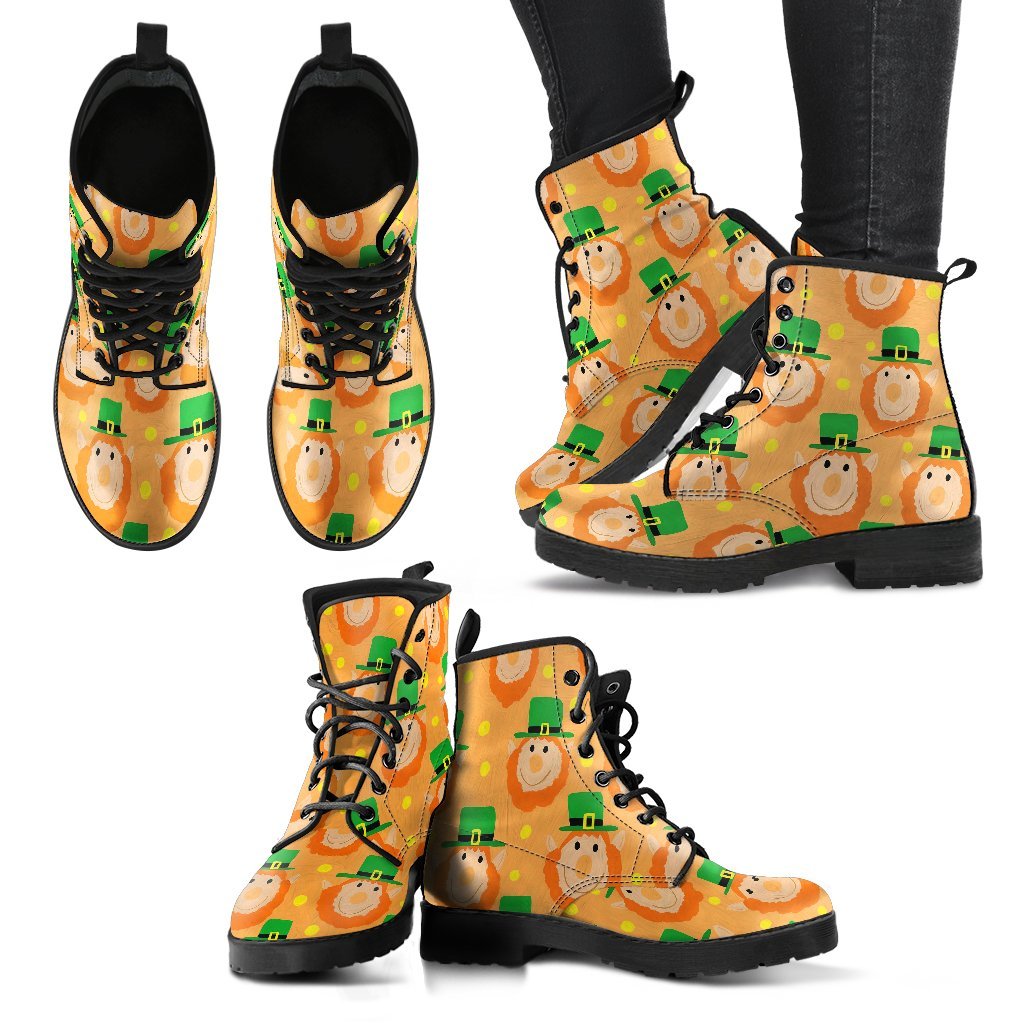 Leprechaun St Patrick's Day Pattern Print Men Women Leather Boots-grizzshop