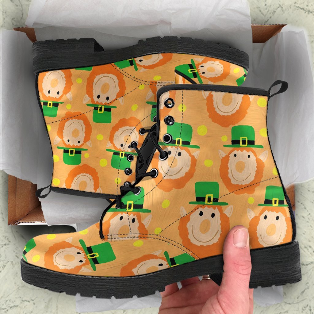 Leprechaun St Patrick's Day Pattern Print Men Women Leather Boots-grizzshop