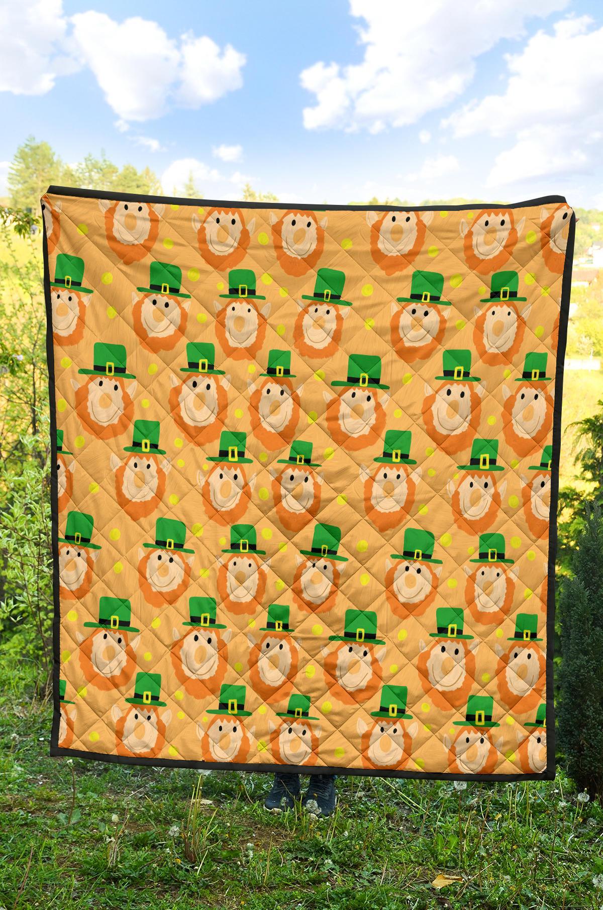 Leprechaun St Patrick's Day Pattern Print Quilt-grizzshop