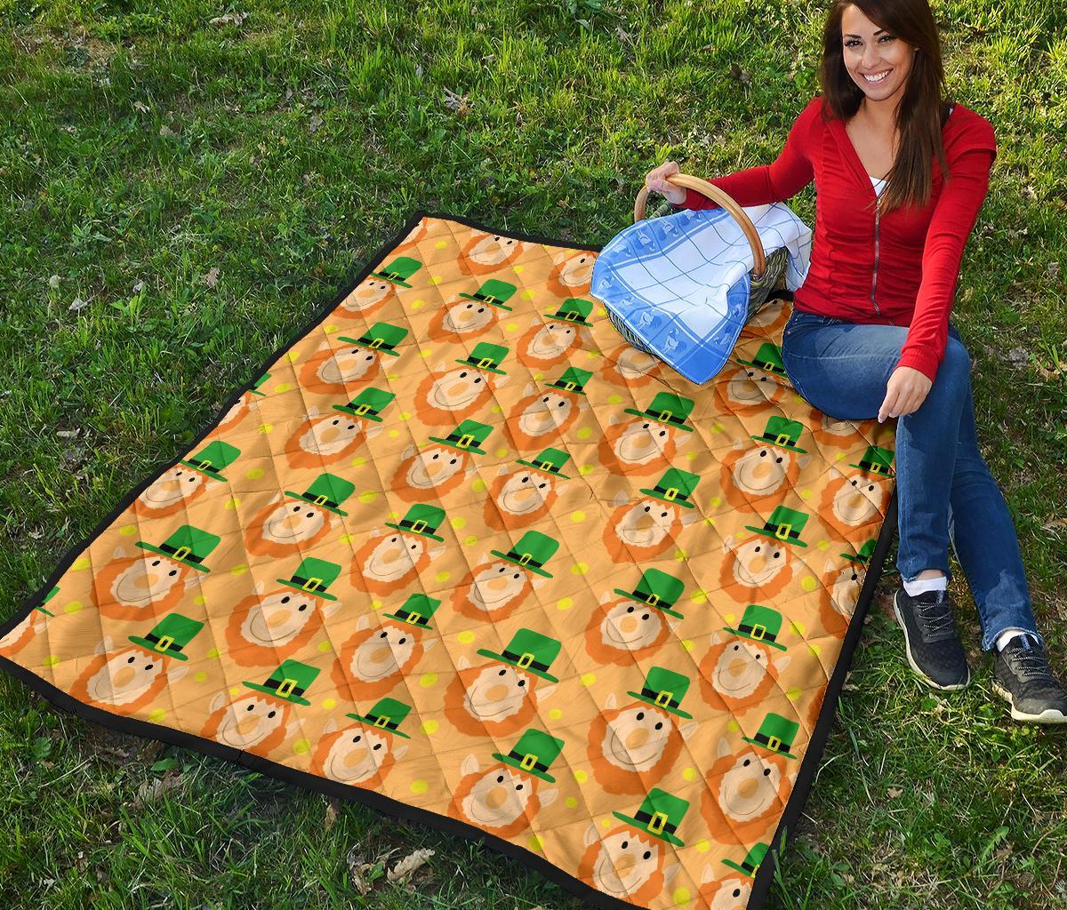 Leprechaun St Patrick's Day Pattern Print Quilt-grizzshop