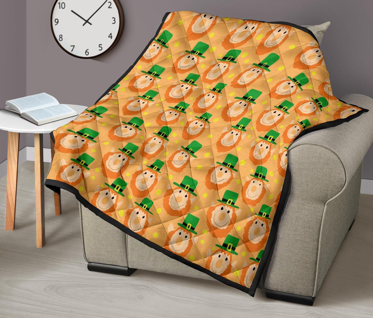 Leprechaun St Patrick's Day Pattern Print Quilt-grizzshop