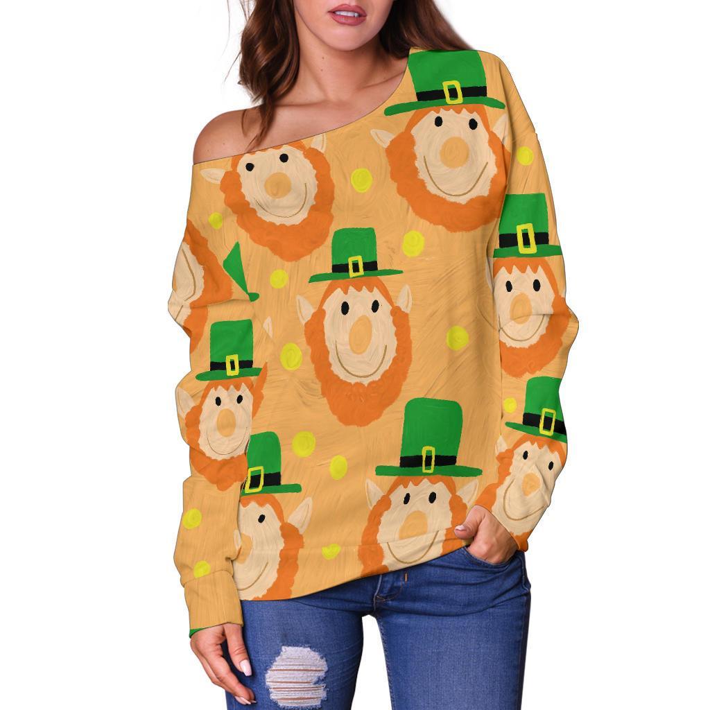 Leprechaun St Patrick's Day Pattern Print Women Off Shoulder Sweatshirt-grizzshop