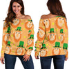 Leprechaun St Patrick's Day Pattern Print Women Off Shoulder Sweatshirt-grizzshop
