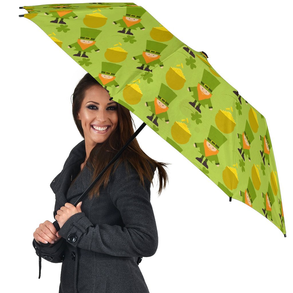 Leprechaun St Patrick's Day Print Pattern Automatic Foldable Umbrella-grizzshop